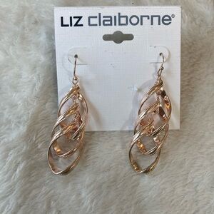 Liz Claiborne Rose Gold Tone Corkscrew‎ Dangle Earrings New
